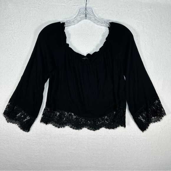 Forever 21 Tops - Forever‎ 21 Womens Black Crop Top Blouse Bell Sleeve Sz Large Whimsical Goth